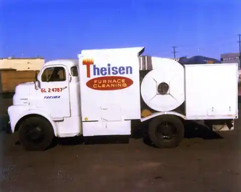 A white Theisen Furnace Cleaning truck, lettered GL 2-4787 YAKIMA, in an archive photo