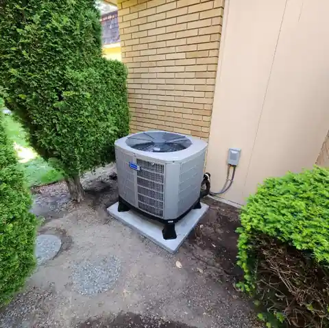 New condenser seen wide with the garden around it