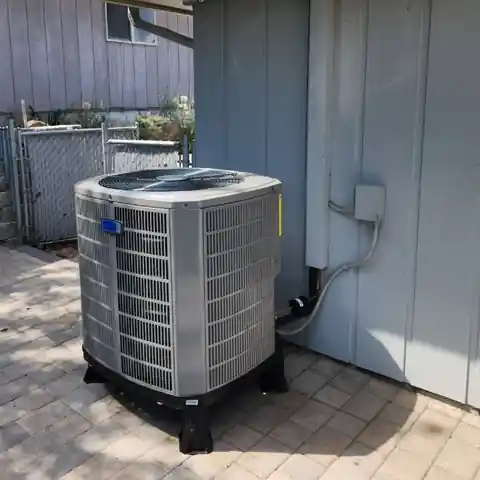 New condenser on pavers, close view